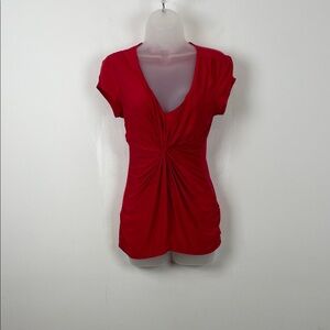 Candies Twist Knot Cap Sleeve V Neck Y2K Ruched Sides Elegant Red Women's S Top